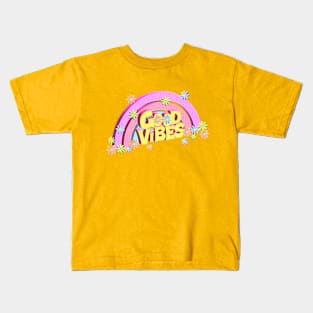 3D Flowers Retro Rainbow Good Vibes Kids T-Shirt